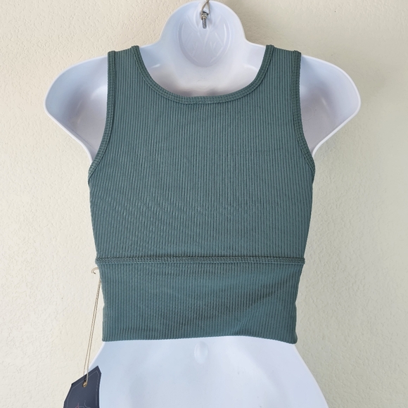 Tiger Friday Ribbed Crop Sports Bra Tank Top Medium Green Dance Activewear USA - Picture 5 of 9